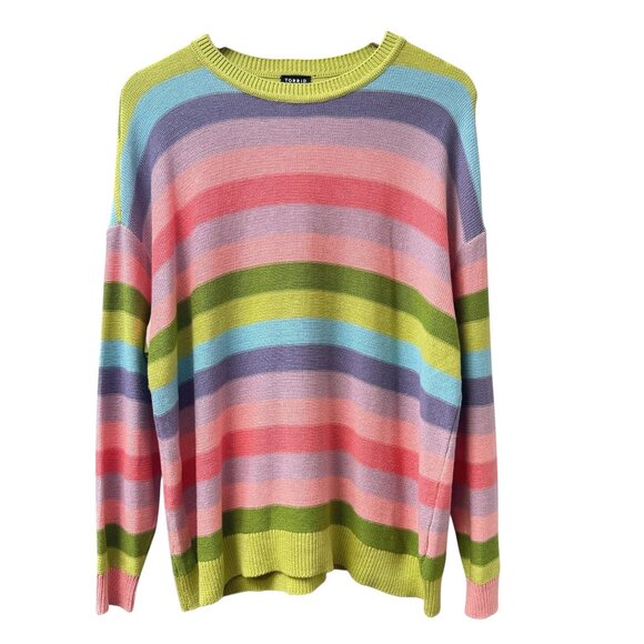 Torrid Sweater Large (Torrid 0) Harley Pastel Stripe Cotton Blend Crew Neck - Picture 1 of 12